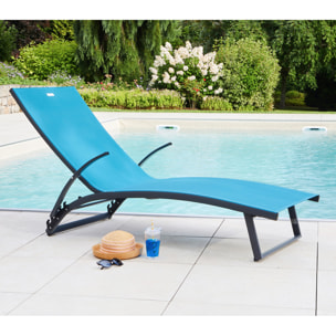 Lot de 2 transats de jardin en aluminium - bleu canard - POLENCA