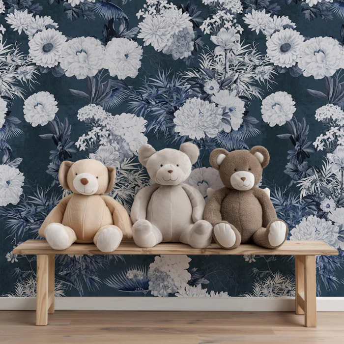 Carta da Parati Floreale Blu Navy