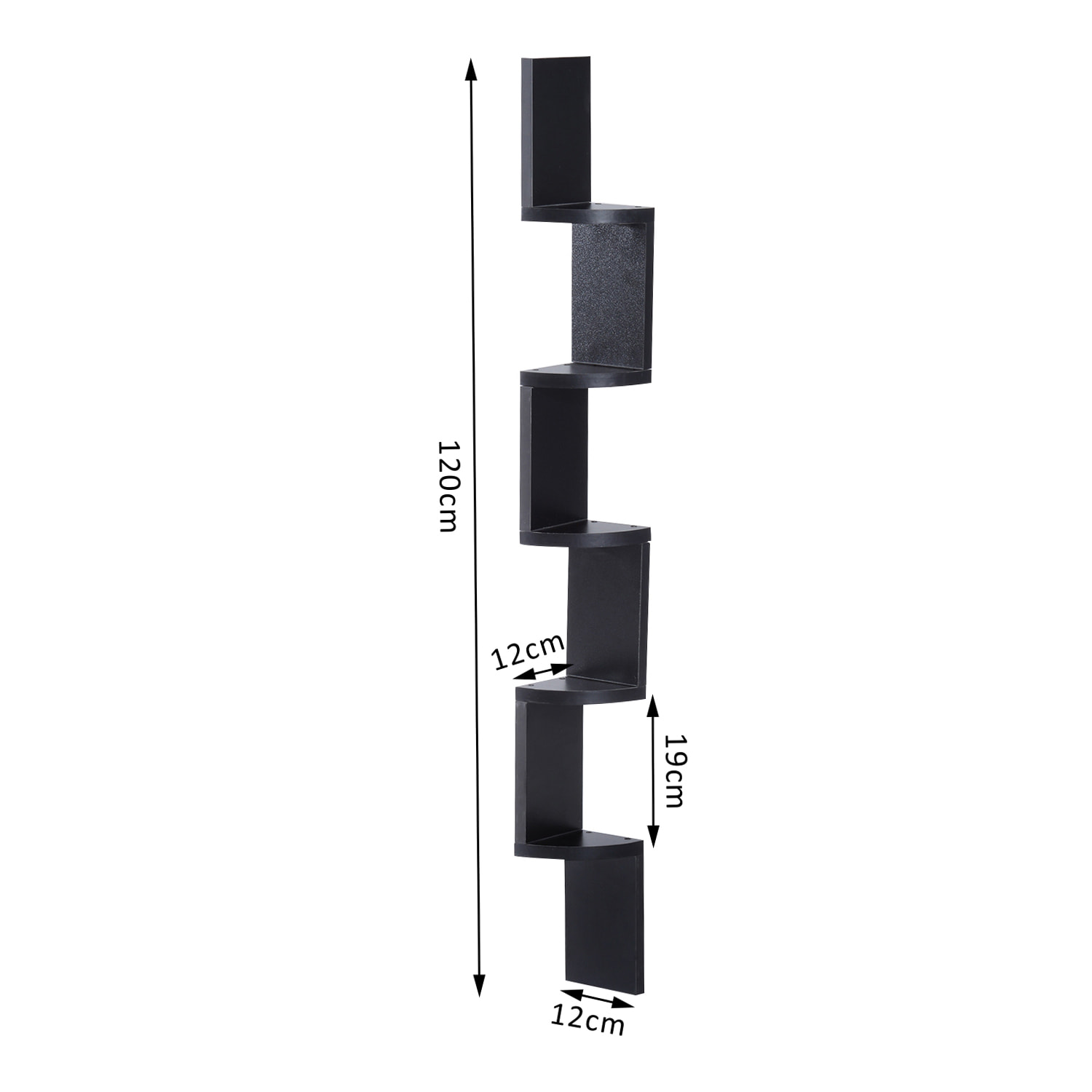 HOMCOM Étagère d'angle design contemporain zig zag 5 niveaux 12L × 12l × 120H cm noire