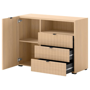 Judy - buffet bas 106 cm - 1 porte, 3 tiroirs et 1 niche - Bois