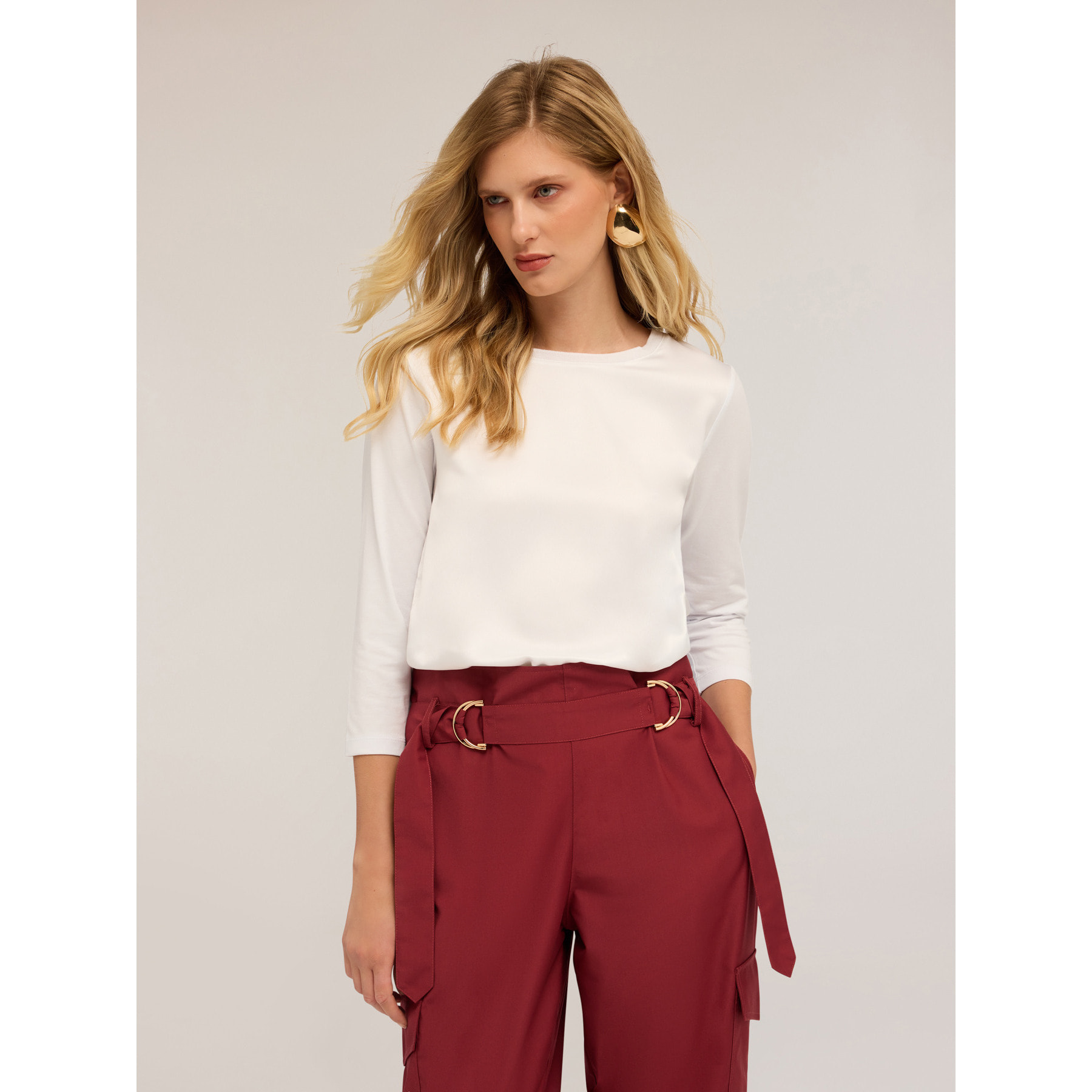 Motivi - Camiseta basic bimaterial - Blanco