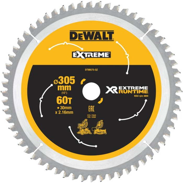 Lame scie circulaire 305x30 mm 60 Dents XR Extrême runtime DEWALT - DT99575