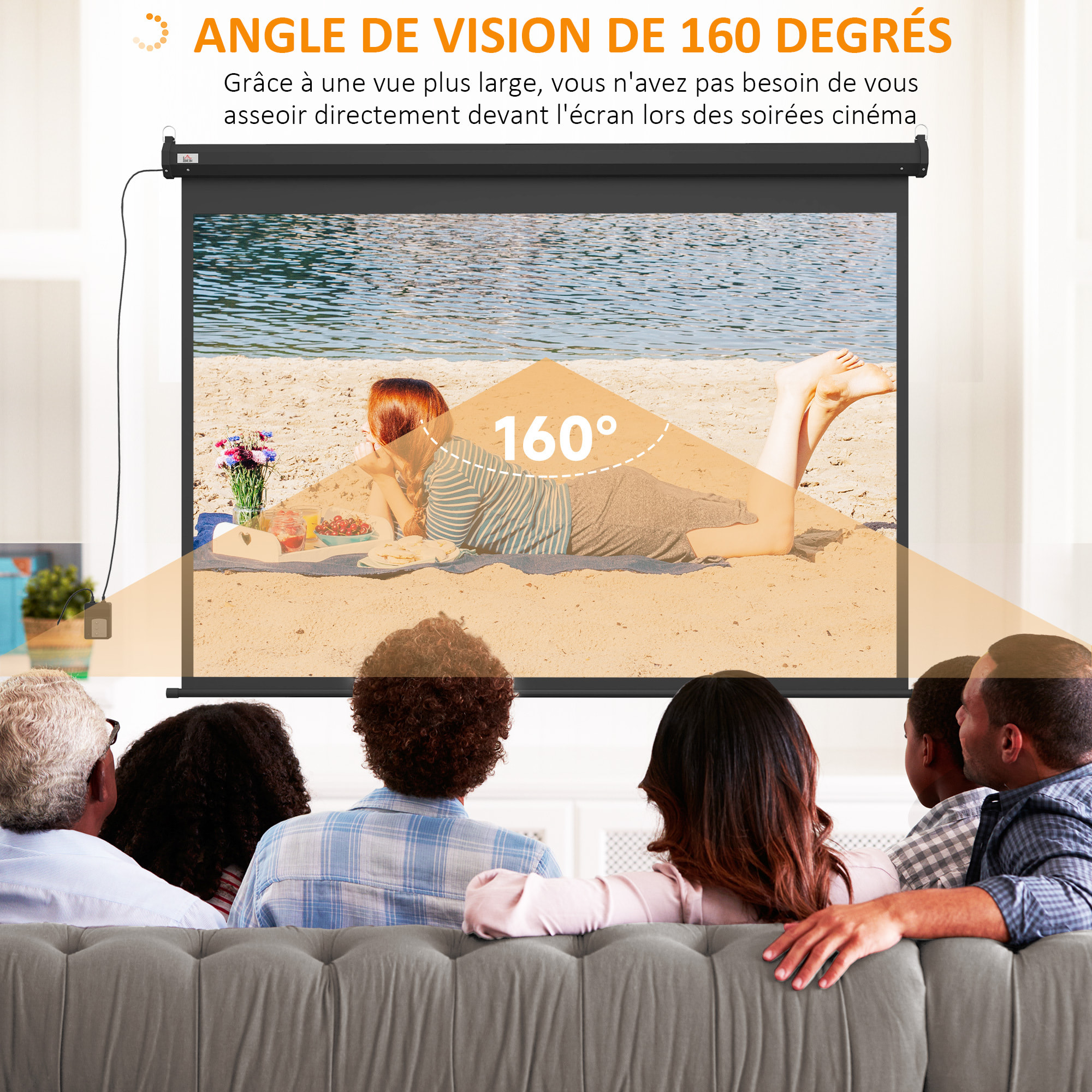 Ecran de projection motorisé home-cinéma format 4:3 100 pouces 203L x 152H cm noir