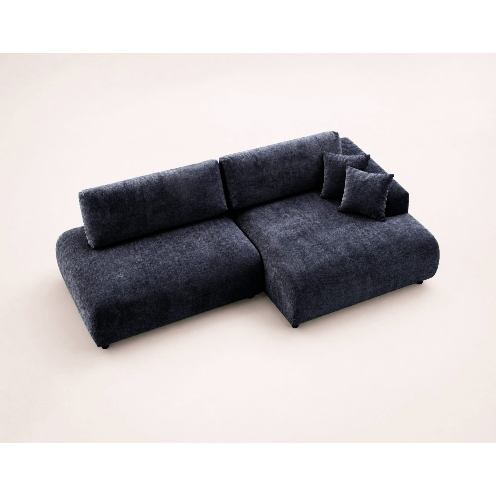 Pivoine - Canapé d'angle ouvert droit 4 places convertible avec coffre en tissu texturé - Bleu marine