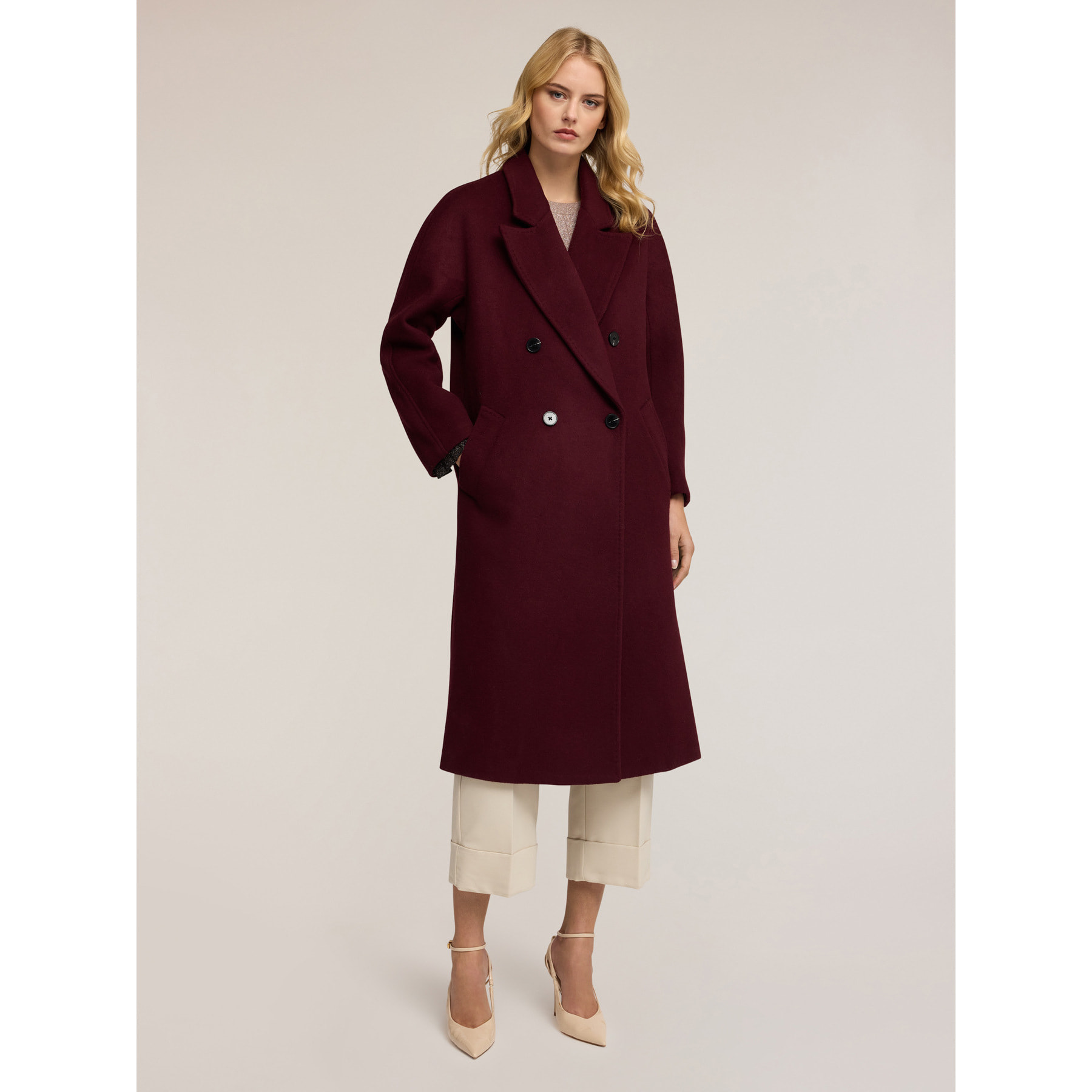 Motivi - Cappotto doppiopetto in drap misto lana - Bordeaux