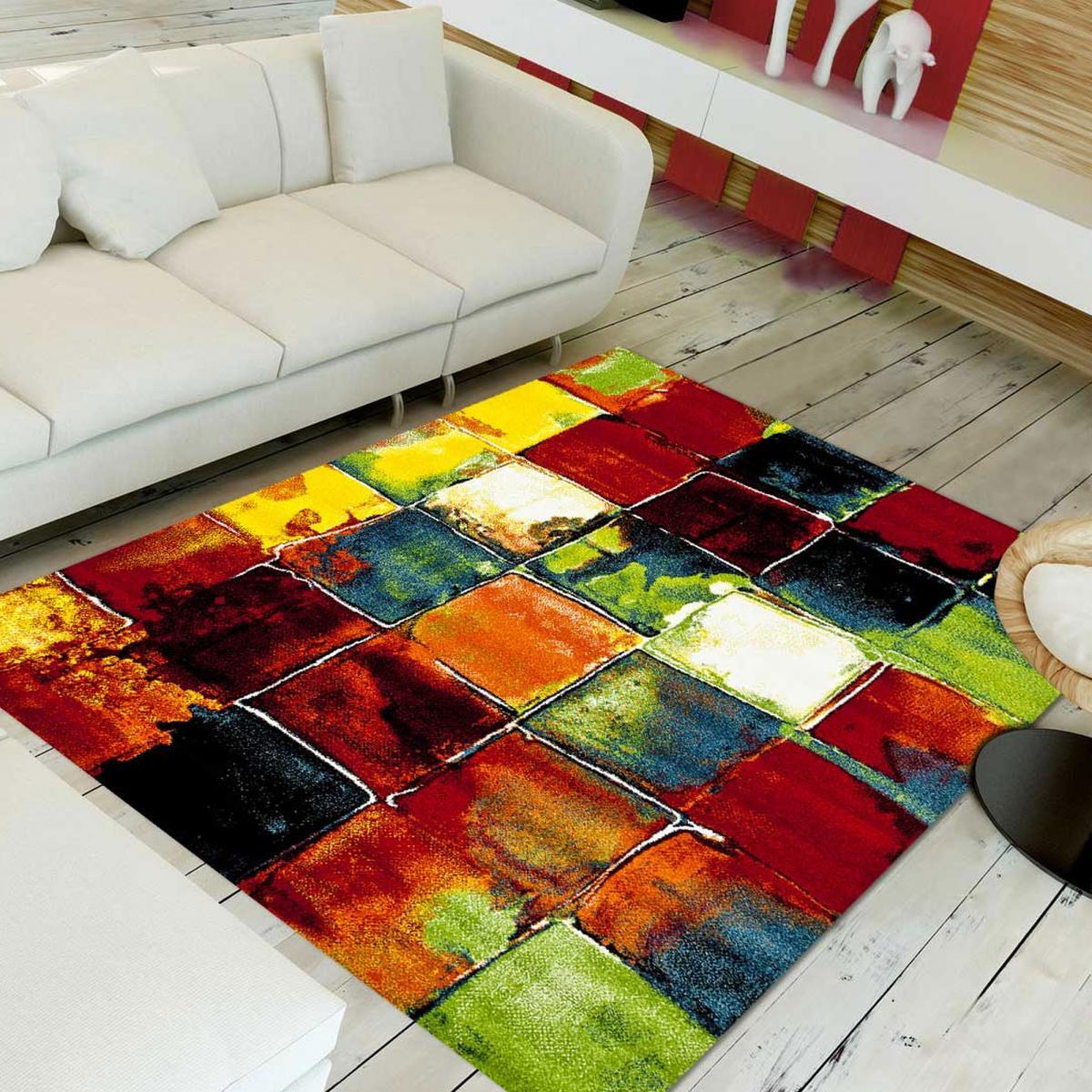 tapis salle à manger 240x340 tissé multicolore rectangle motif géométrique