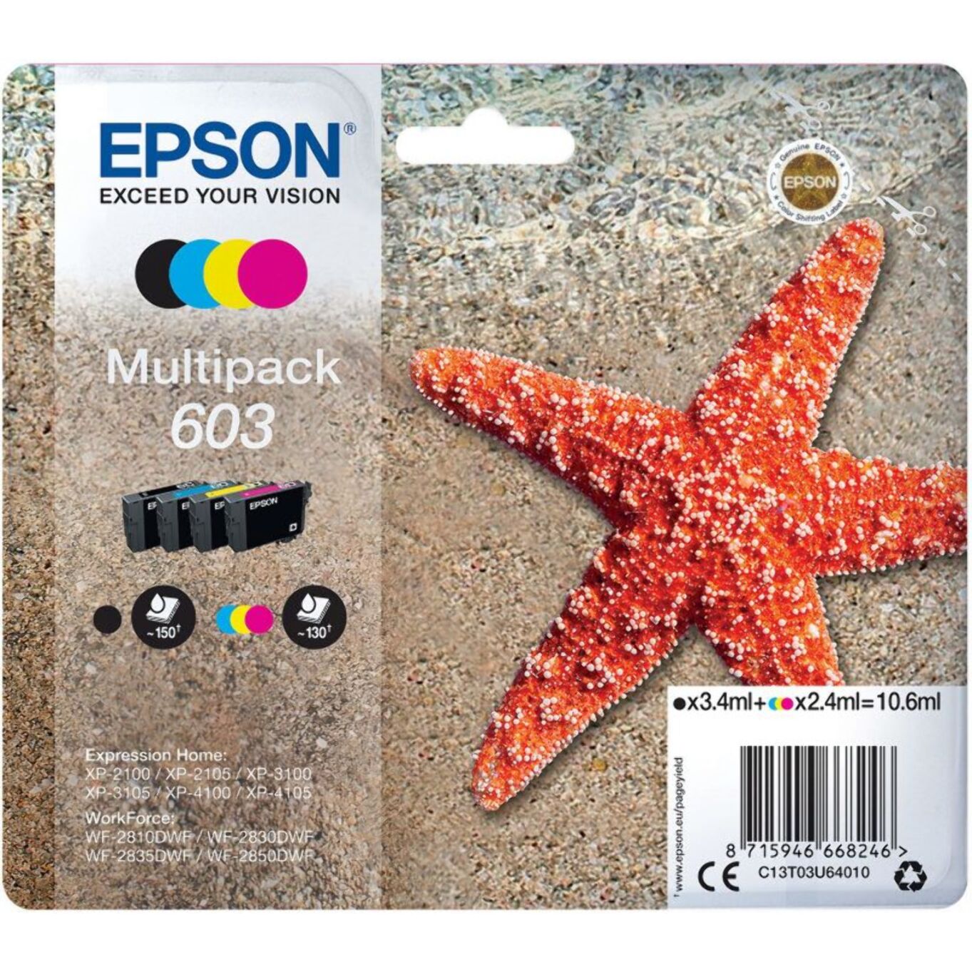 Cartouche d'encre EPSON Pack Multipack 4 Originales 603 (Noir + 3 Couleurs) - C13T03U64010