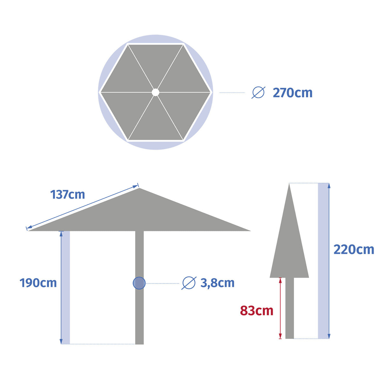 Parasol droit carré "Soya" argile & blé 2,7m en acier et polyester