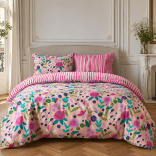 Parure housse de couette 100% percale de coton motif floral printemps rose - KATE MERRITT