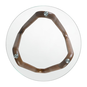 Mesa centro redonda con tapa de cristal templado y patas de madera en nogal 115x115x38cm