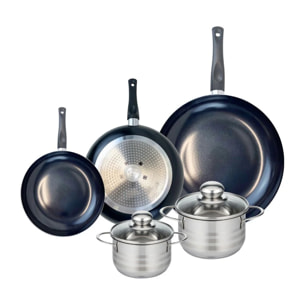 Ensemble de 3 Poêles de cuisson 20, 24 et 32 cm et 2 faitouts 14 et 16 cm Elo Prima Brillant