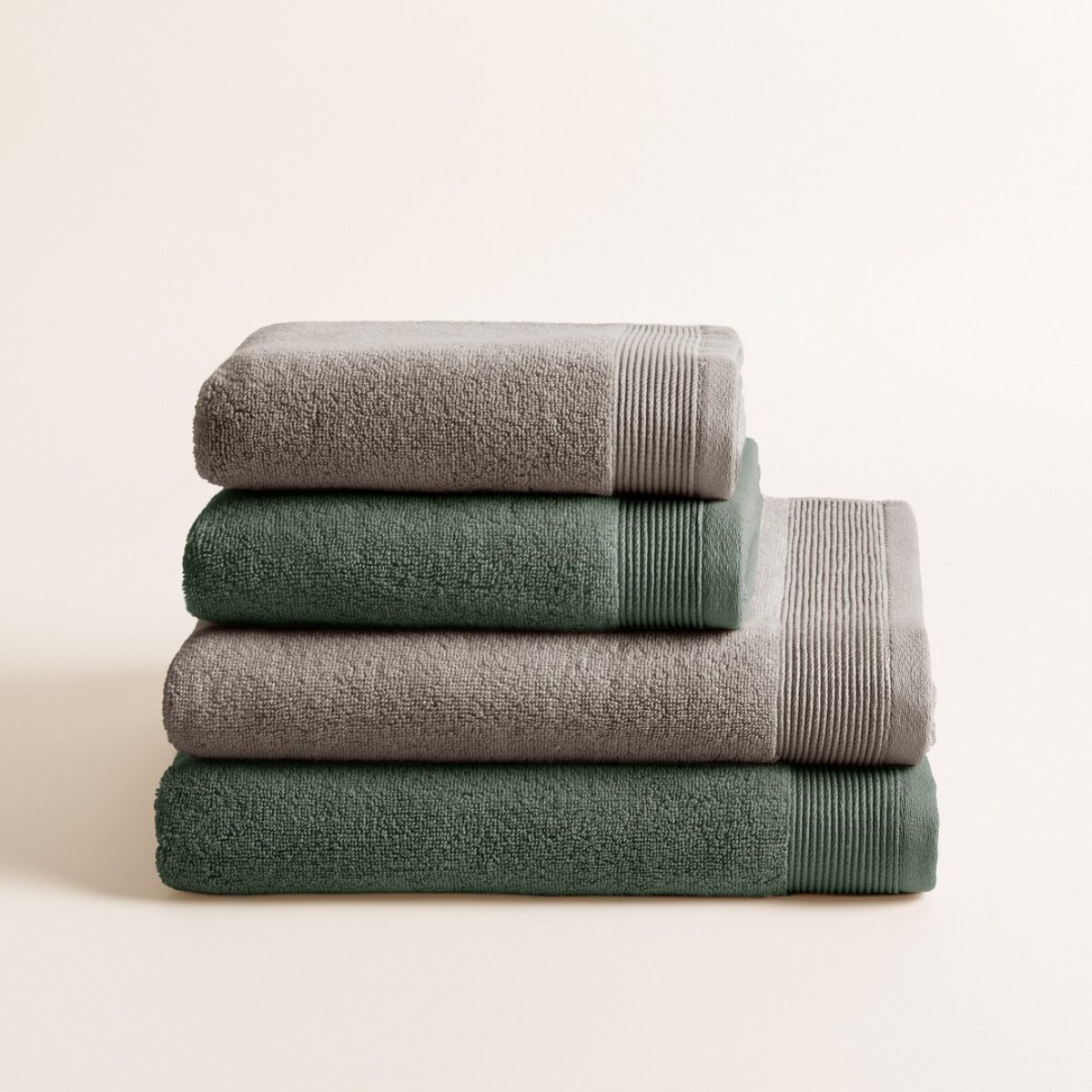 Lot de 4 serviettes Harmony Moka Cypres Bicolores - Zero Twist - 600 grammes