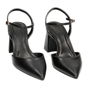 Décolleté slingback nere, tacco largo 7,8 cm