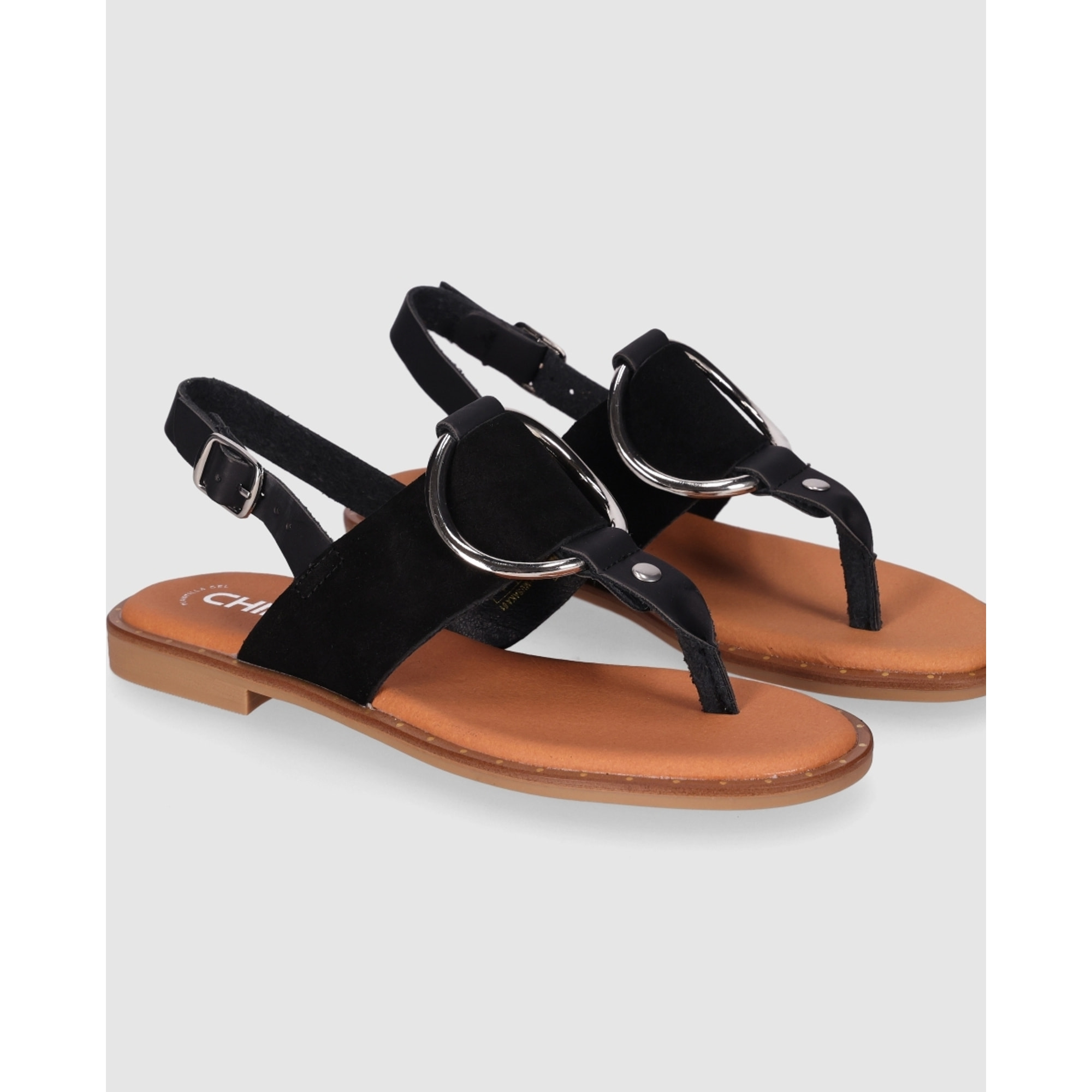 Sandalias de Serraje - Negro - Tacón: Bajo