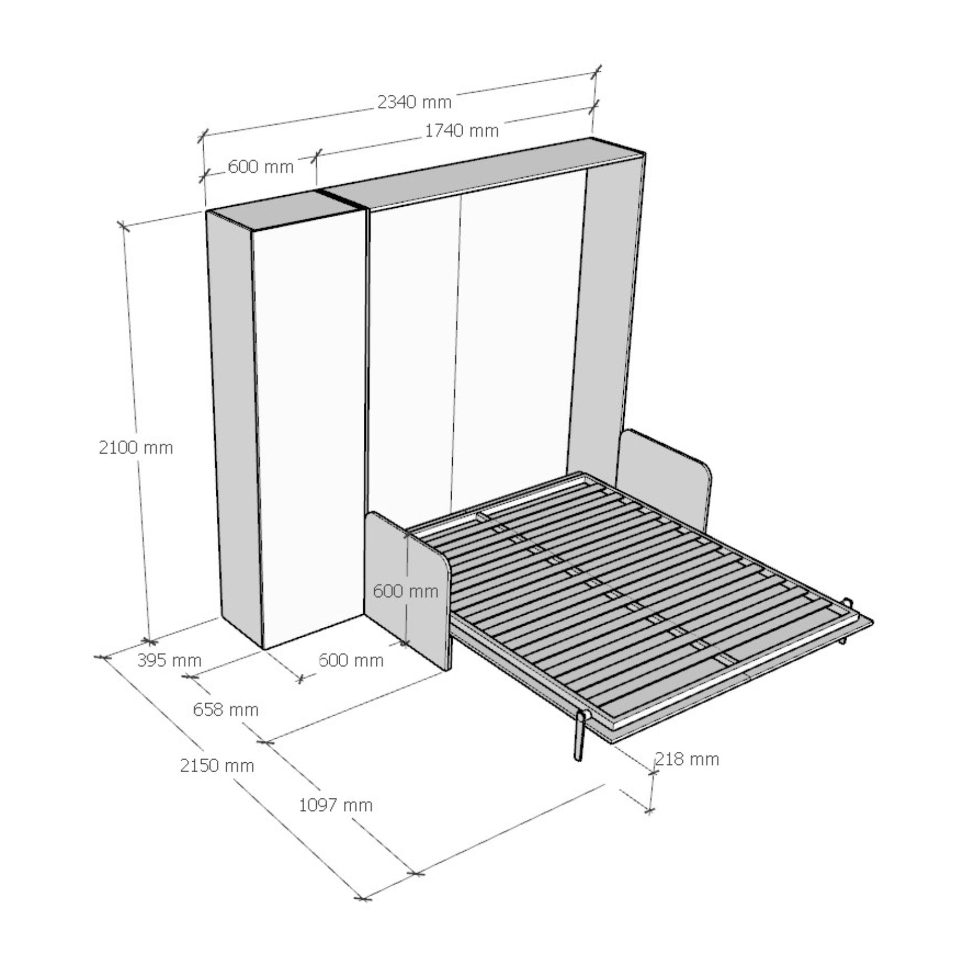 Cama abatible 160 vertical Kentaro Sofà con columna Fresno Blanco