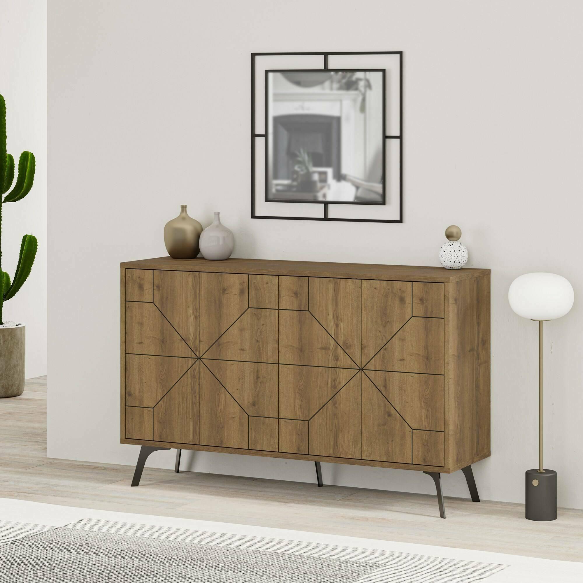 Credenza Dokwonkw, Buffet da soggiorno, Madia da salotto, Dispensa da cucina, 123x35h77 cm, Rovere