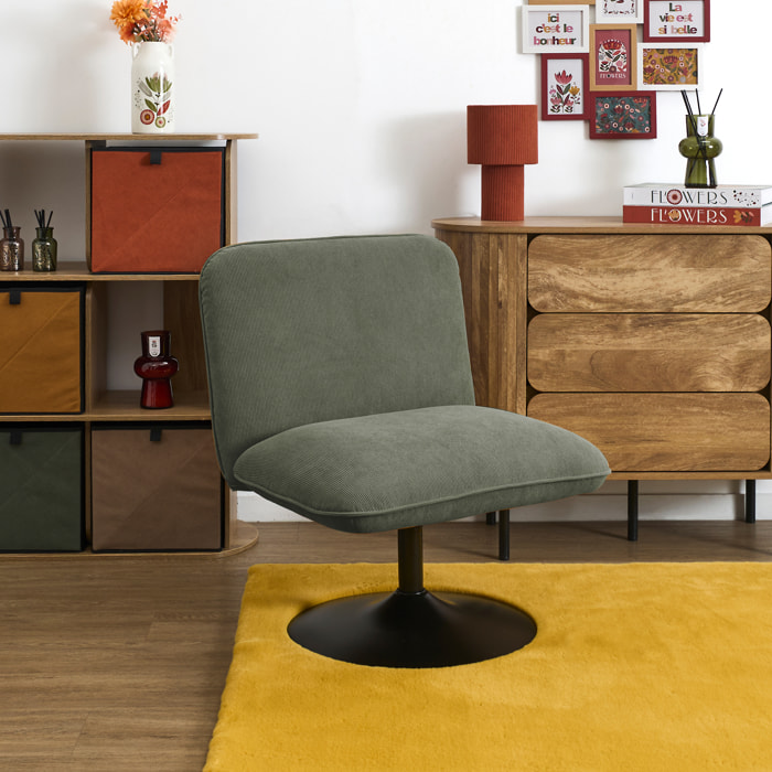 Fauteuil - HOME DECO FACTORY - Jules - Pivotant - Velours Côtelé - Vert