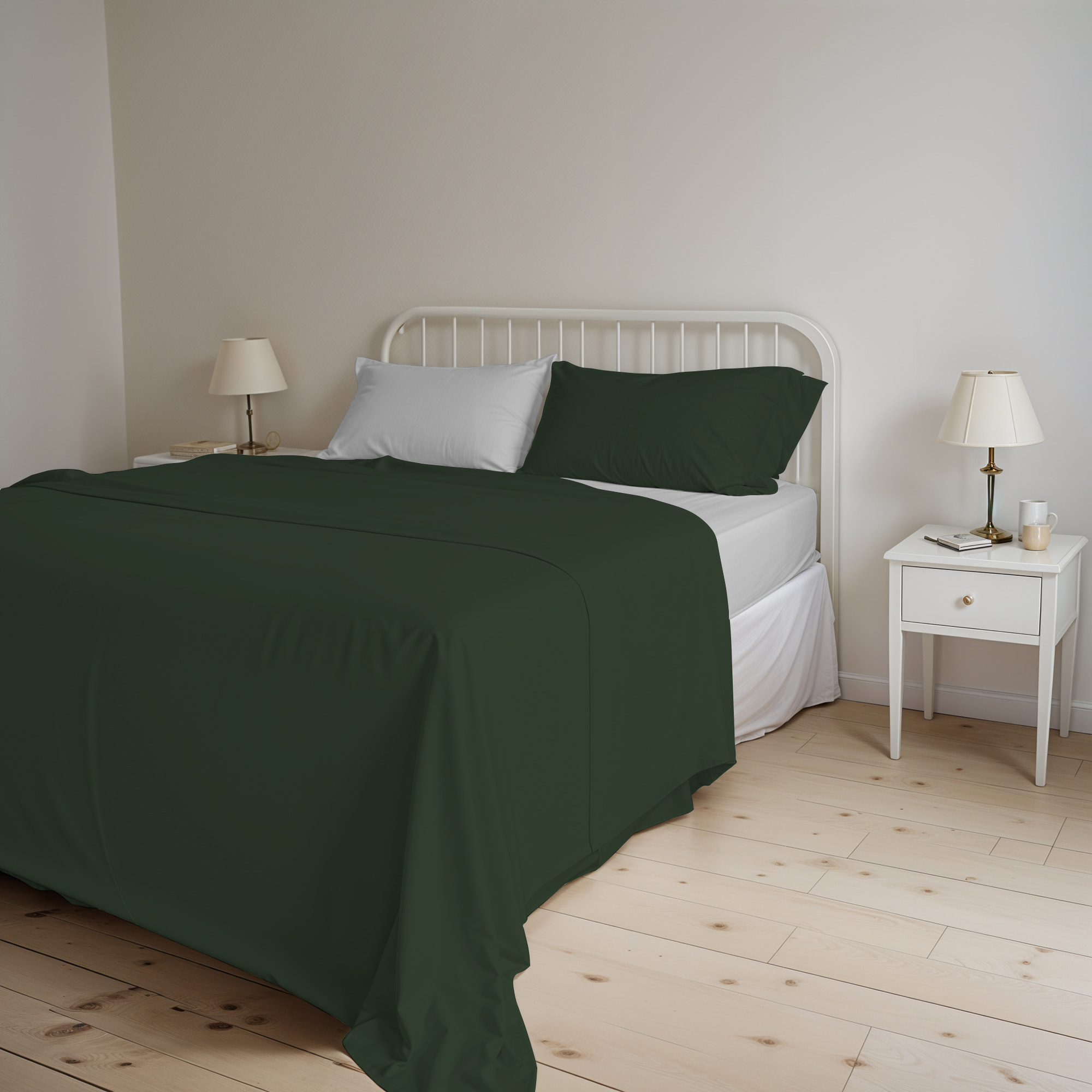 COMPLETO LETTO NATURAL COLOR, 100% Cotone, Made in Italy - VERDE OLIVA/GRIGIO CHIARO