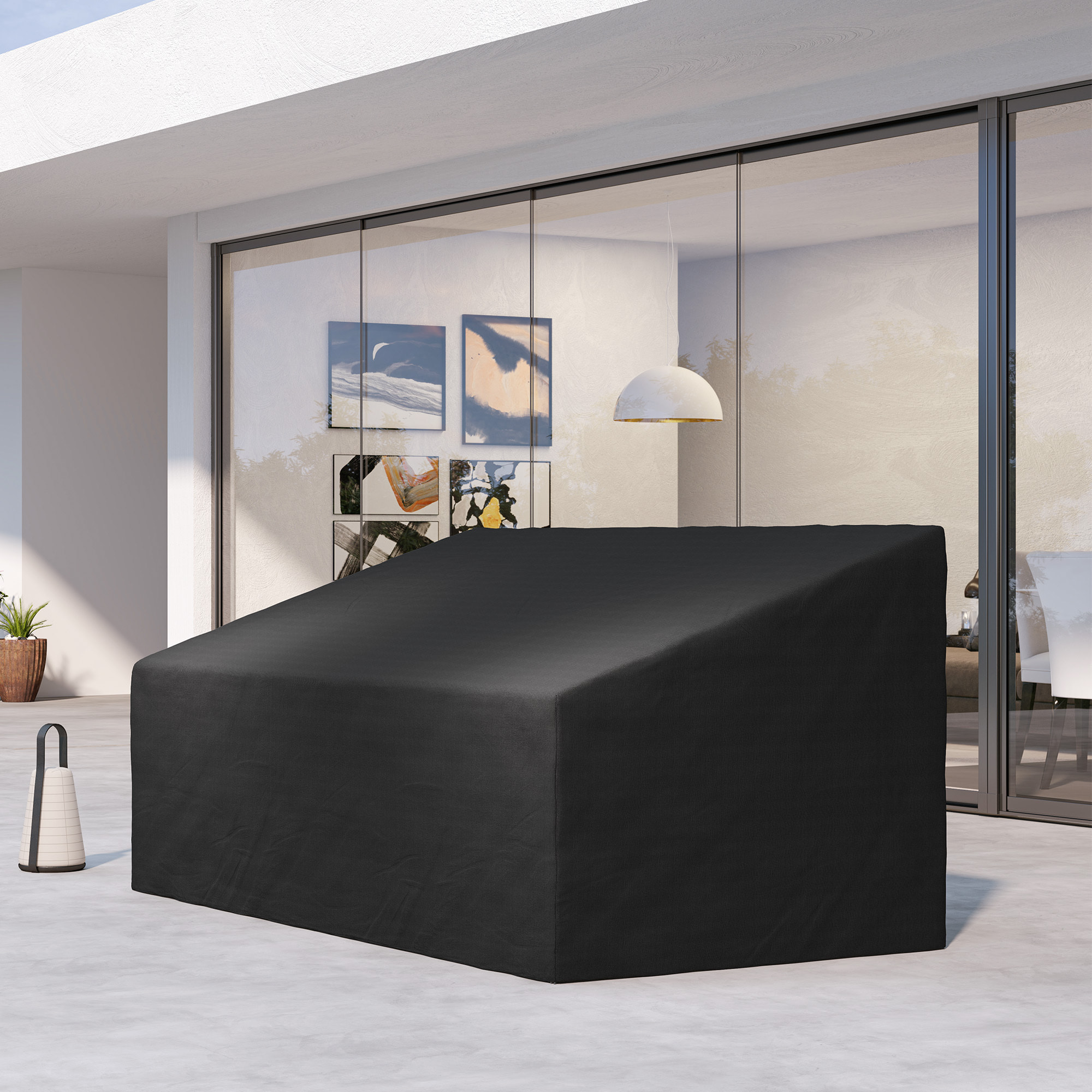 Funda para Banco de Jardín 3-4 Plazas, Funda Sofá Exterior Impermeable, Tela Oxford 600D con Recubrimiento Resistente a los Rayos UV y al Polvo, 218x111x63/101 cm para Patio, Terraza, Negro