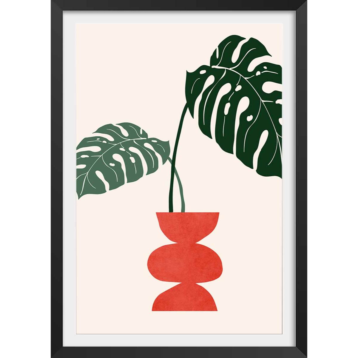 Affiche fleurs Deco vase monstera Affiche + cadre en bois - Noir
