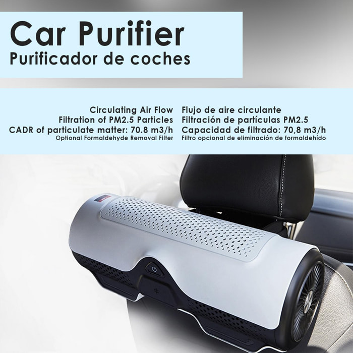 Purificador de aire para coche con filtrado HEPA para el reposa cabezas.