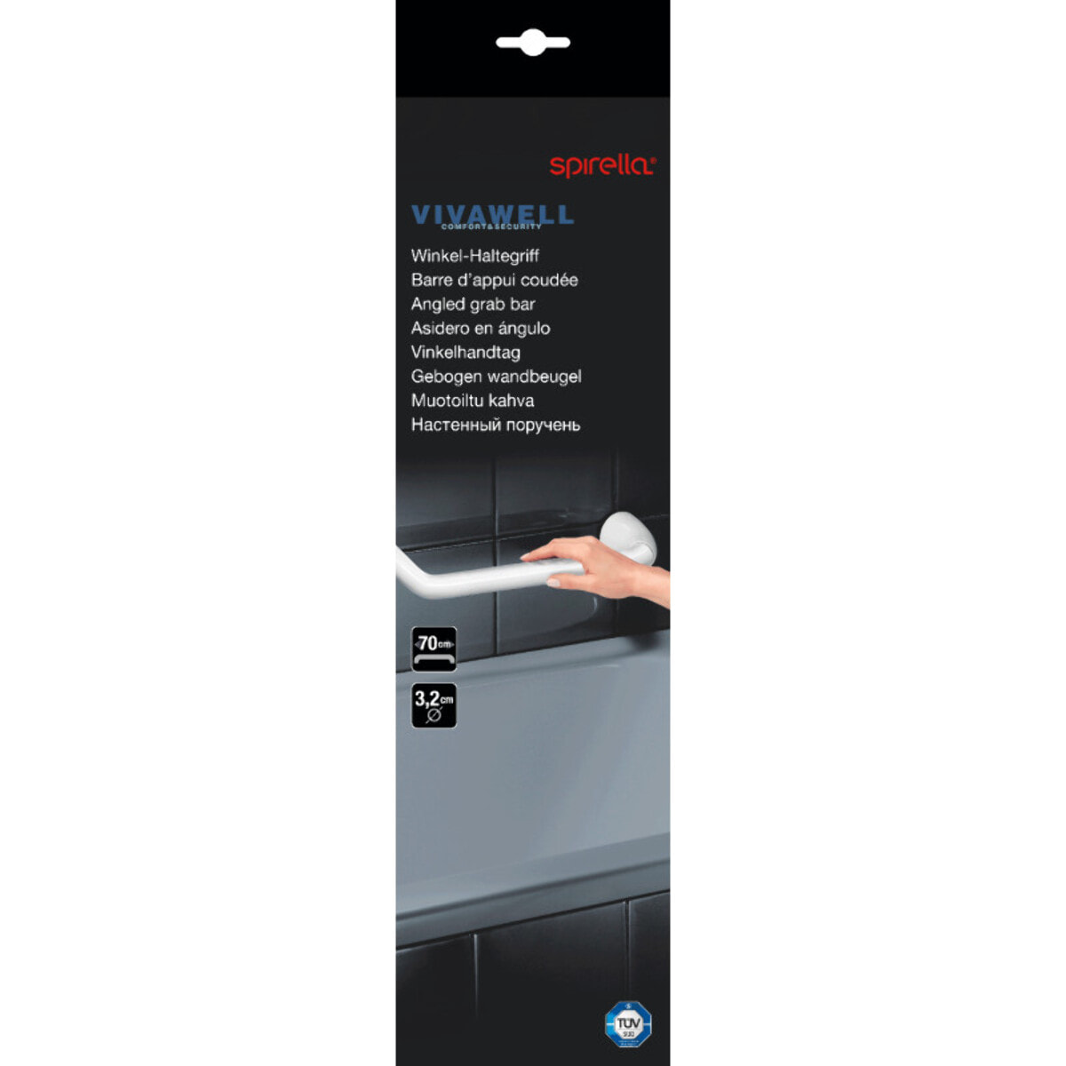 Barre de redressement ou d'appui coudée PROF Acier Inox 73,5cm Blanc Spirella