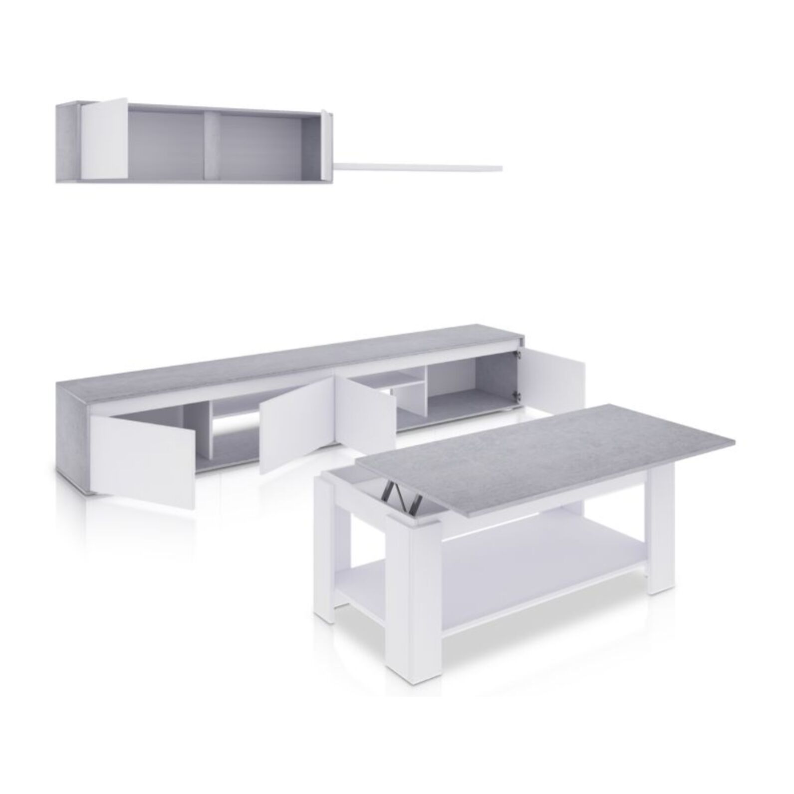 Pack salón con mesa de centro Arlet Plus Blanco Artik (Blanco Mate) - Gris Cemento