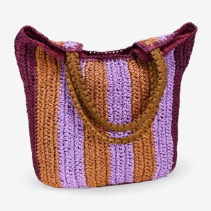 Bolso shopper lila de rafia trenzada
