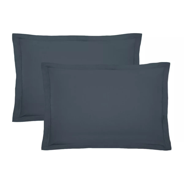 Lot de 2 taies percale de coton uni bleu La percale francaise bleu