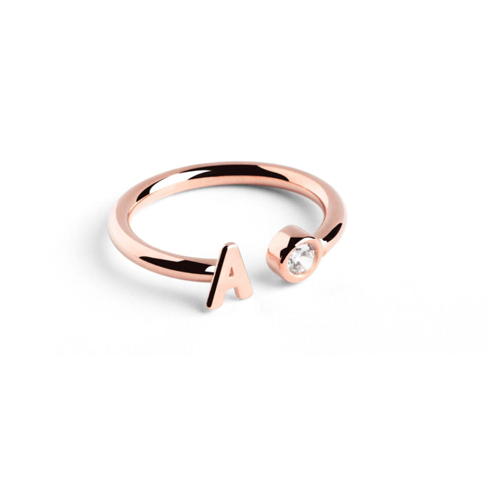 Anillo Personalizado Letter Spark Plata Baño Oro Rosa