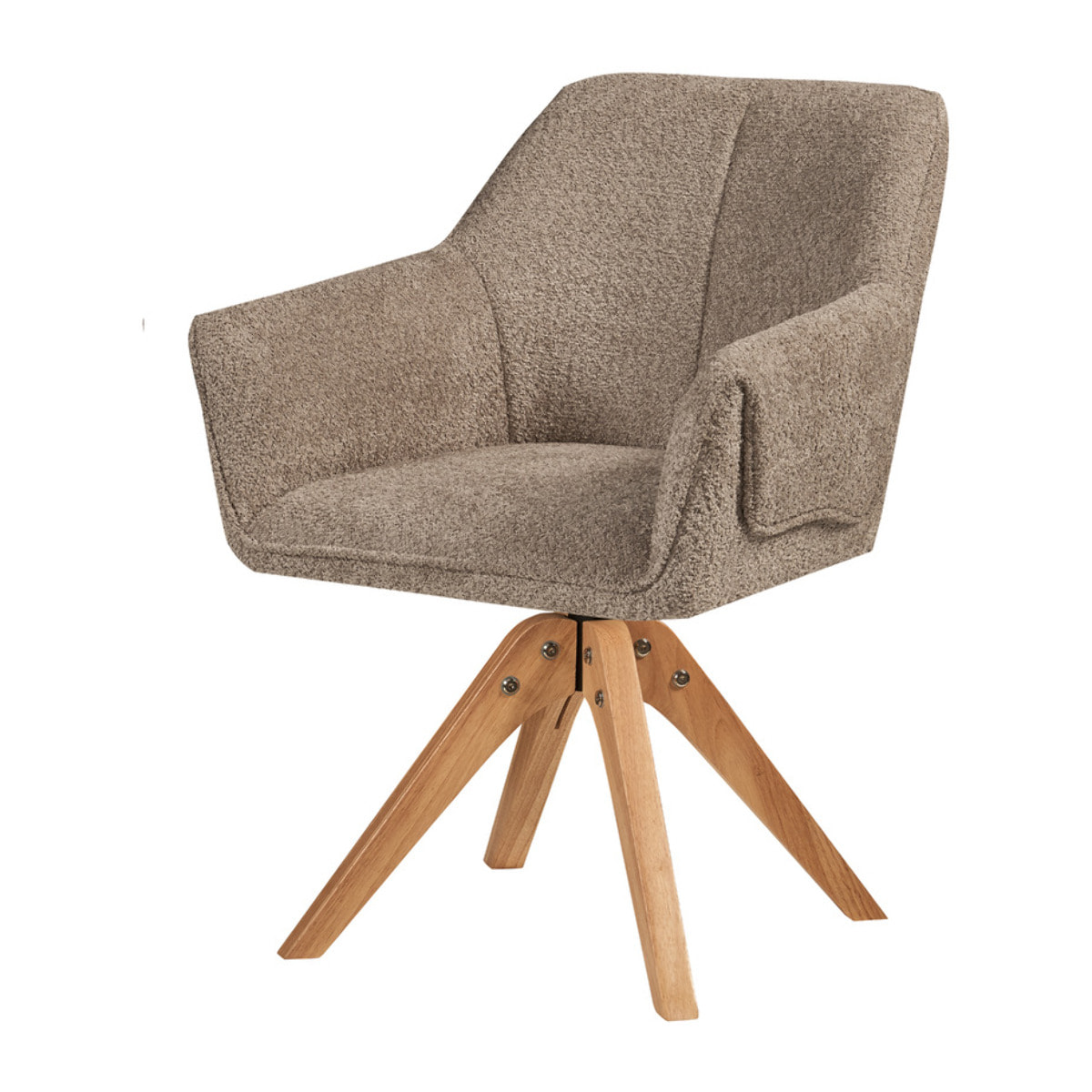 Sedia poltroncina Dian in bouclé taupe con gambe in legno