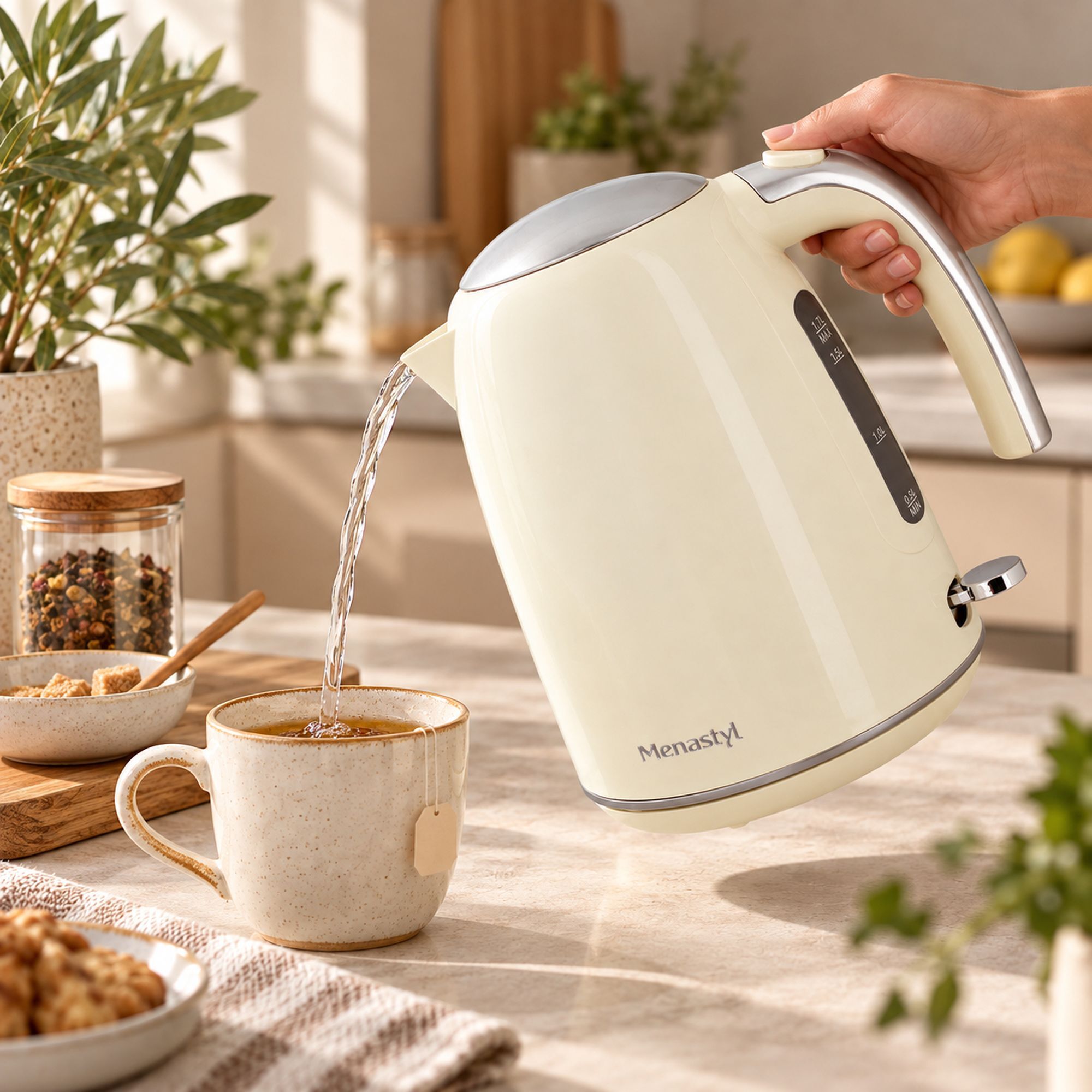 Bouilloire en acier inoxydable 1,7L crème RETRO