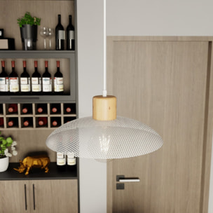 Lampada a sospensione KOBE in acciaio bianco e legno naturale