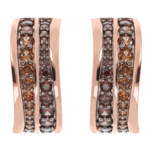 Orecchini a Cerchio Doppia Onda in Cubic Zirconia Marroni