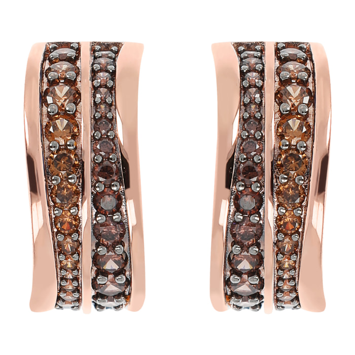 Orecchini a Cerchio Doppia Onda in Cubic Zirconia Marroni