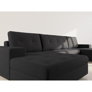 Bastian - canapé panoramique en U 7 places convertible avec coffre en velours texturé - Noir