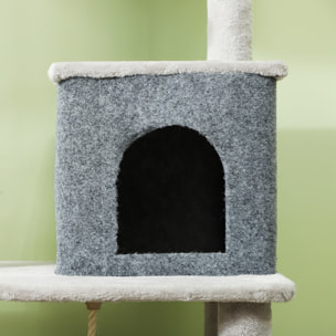 Árbol Rascador para Gatos Altura 132 cm Árbol para Gatos Torre para Gatos con Plataformas Poste con Cepillo Bolas Colgantes y Almohadilla para Rascar Gris Claro