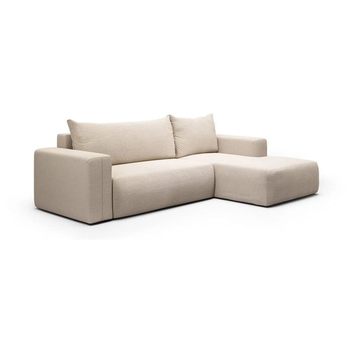 NALA - Canapé d'angle droit convertible 4 places en tissu beige
