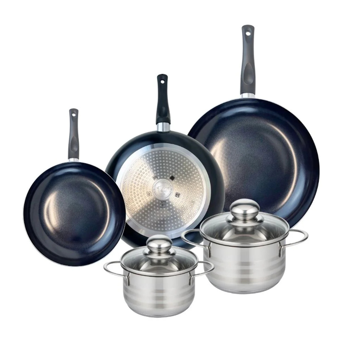 Ensemble de 3 Poêles de cuisson 20, 24 et 28 cm et 2 faitouts 14 et 16 cm Elo Prima Brillant
