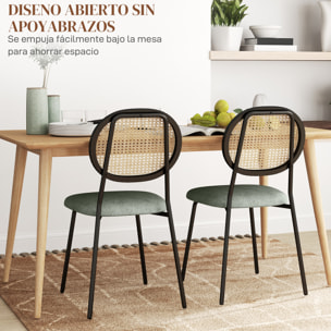 Pack de 2 Sillas de Comedor Sillas de Cocina con Respaldo de Ratán Sintético y Marco de Acero para Salón 44x54x87 cm Verde Oscuro y Negro