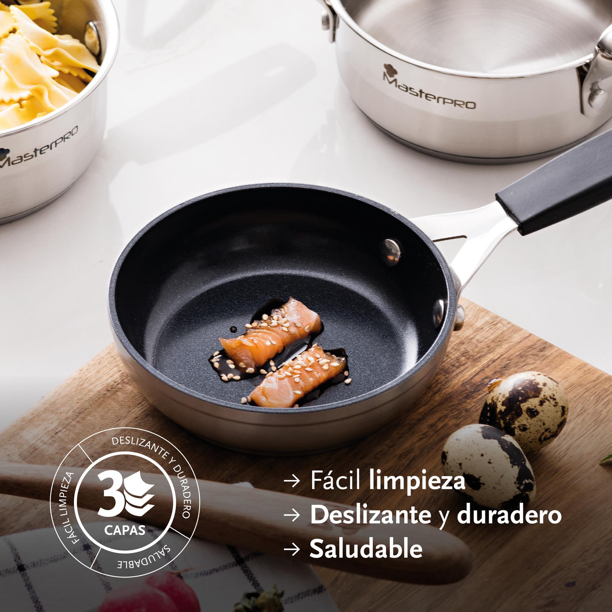 Juego de 3 sartenes ø16ø20ø24cm y 3 protectores en aluminio forjado antiadherentes masterpro