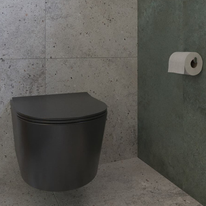 Brevis WC suspendu sans bride et fixations invisibles + abattant frein de chute, noir mat (SATBRE011RREXPBKM)