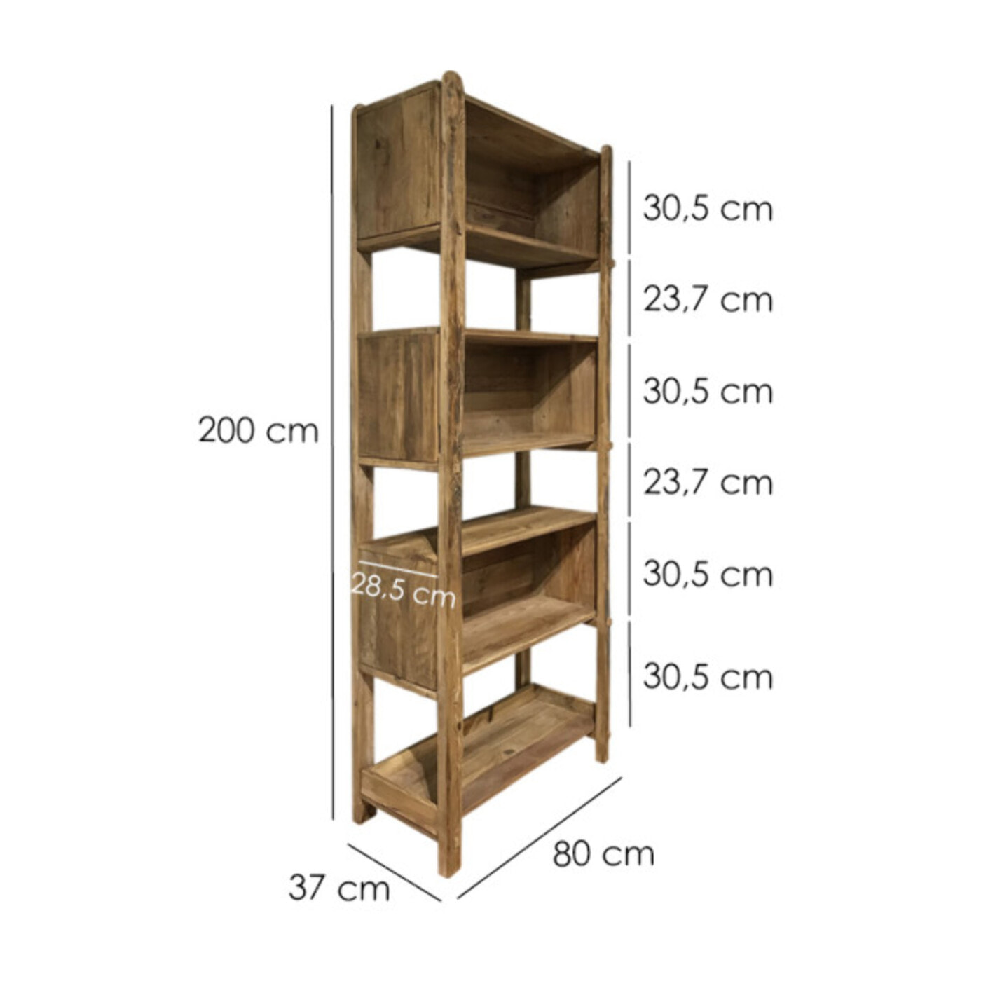 Étagère avec 4 niches en bois de pin recyclé H. 200cm - ORIGIN