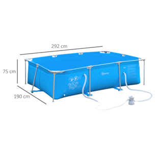 Piscina Desmontable 3600L Rectangular con Depuradora Cartucho 291x190x75 cm Azul