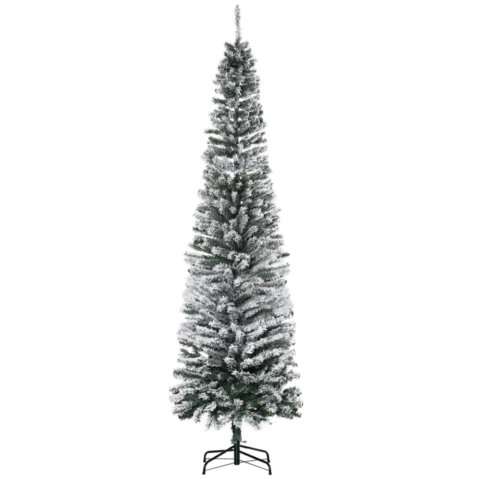 Árbol de Navidad 225 cm Árbol de Navidad Artificial Nevado con 738 Ramas y Soporte de Metal Árbol Navideño para Salón Verde y Blanco