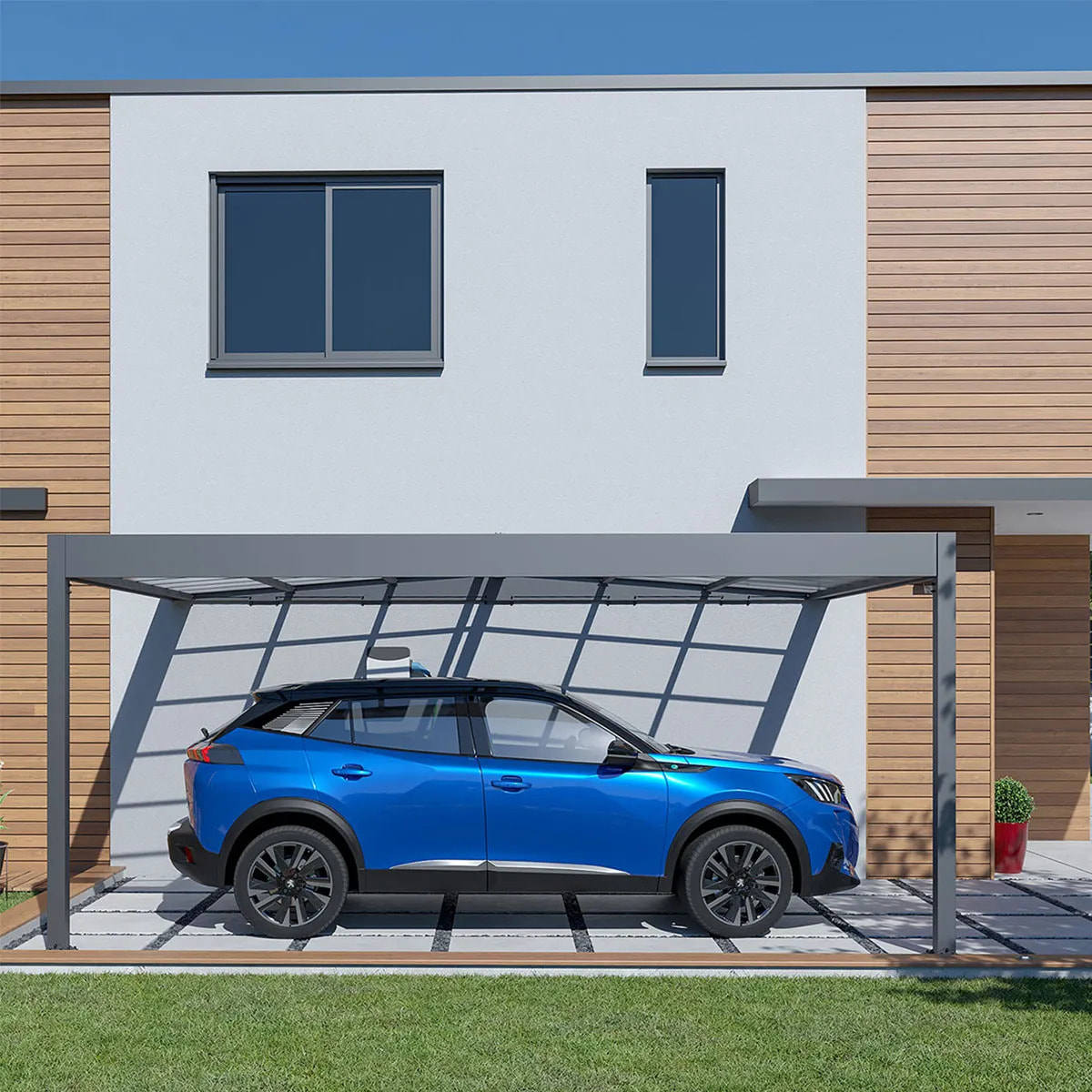 Carport adossé aluminium Trigano - LIBECCIO WALL - 16 m²
