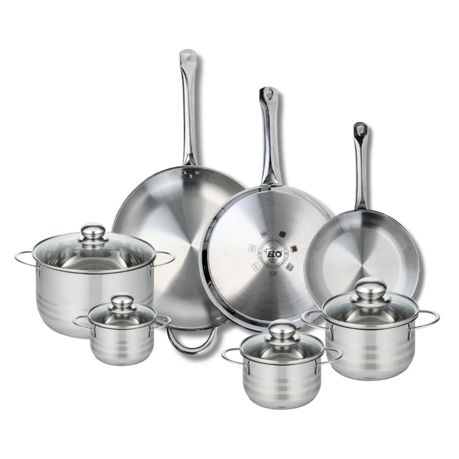 Ensemble de 3 Poêles de cuisson 24, 28 et 32 cm et 4 faitouts 12, 14, 16 et 20 cm Elo Profi Brillant