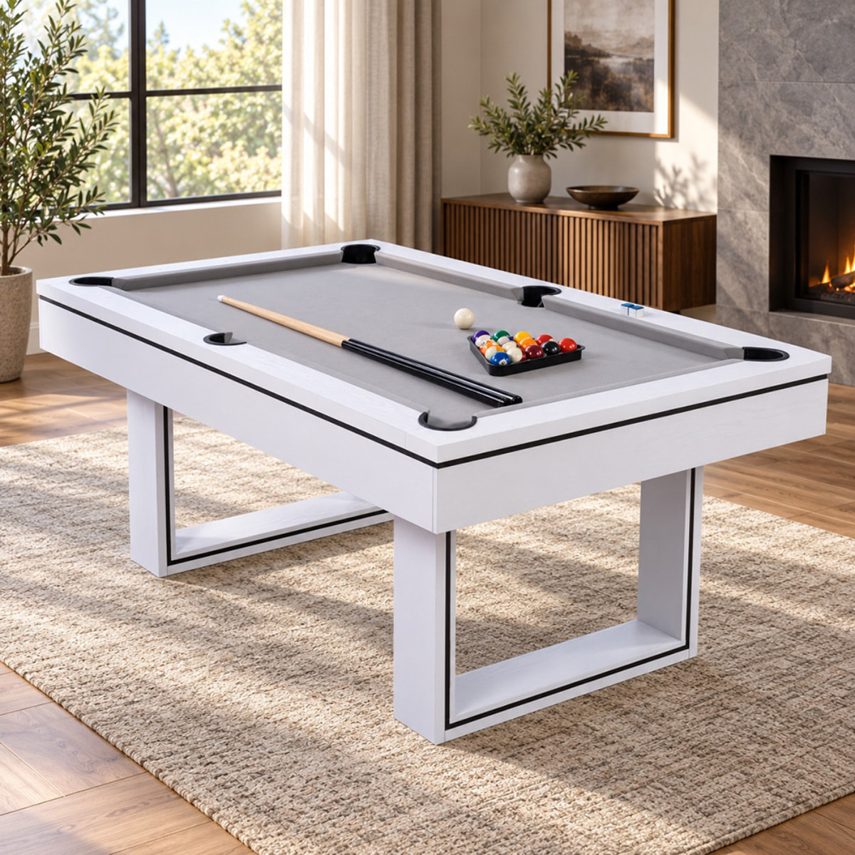 Table multi-jeux 3 en 1 billard et ping-pong en bois blanc ARIES