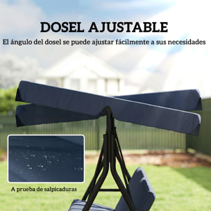 Columpio de Jardín Exterior de 3 Plazas, Balancín de Jardín Exterior con Techo Ajustable, Cojín y Marco de Acero, para Balcón, Terraza, Patio, Carga 240 kg, 172x118x153 cm, Azul Marino