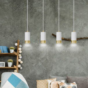 Lampada a sospensione Fumiko in acciaio bianco e oro